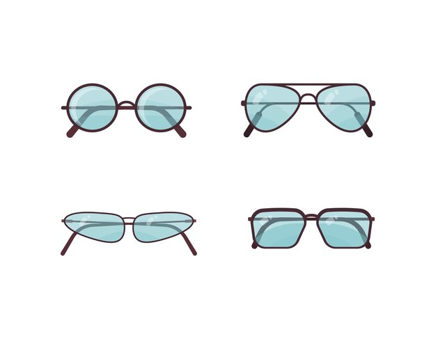 Vector conjunto de vectores de gafas de sol azules colección de marcos de plástico de espectáculos protección solar de verano