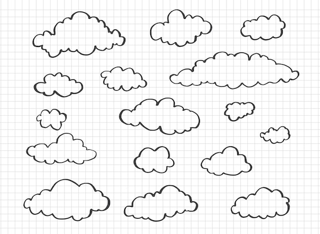 Conjunto de vectores de garabato de boceto de nube libre