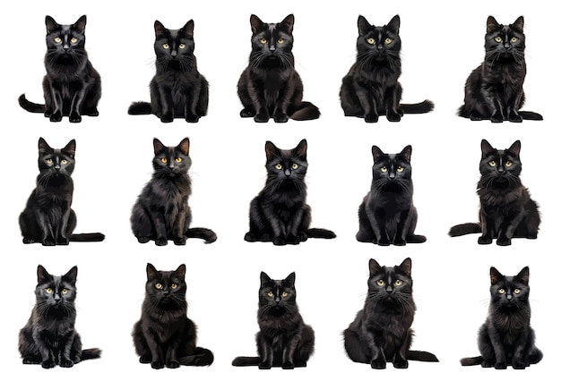 Vector conjunto de vectores de gato negro aislado sobre fondo blanco