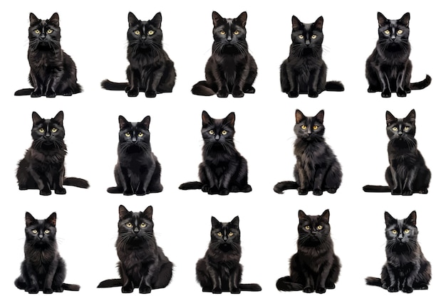 Vector conjunto de vectores de gato negro aislado sobre fondo blanco