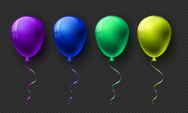 Conjunto de vectores de globo realista sobre fondo transparente