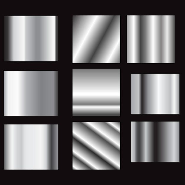 Conjunto de vectores de gradiente plateado Estilo Modelos de fondo metálico Textura de papel de aluminio EPS10