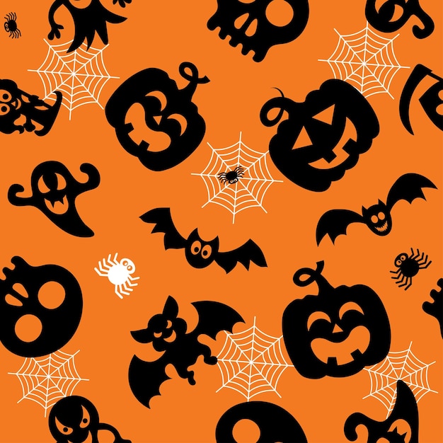 Conjunto de vectores de Halloween Fantasma de murciélago de calabaza Patrón simple sin costuras