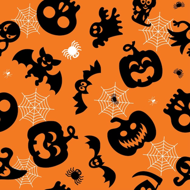 Conjunto de vectores de Halloween Fantasma de murciélago de calabaza Patrón simple sin costuras