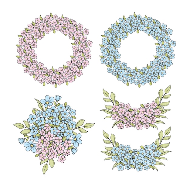 Conjunto de vectores con hermoso diseño botánico de hortensias para invitación de cartel de boda de banner