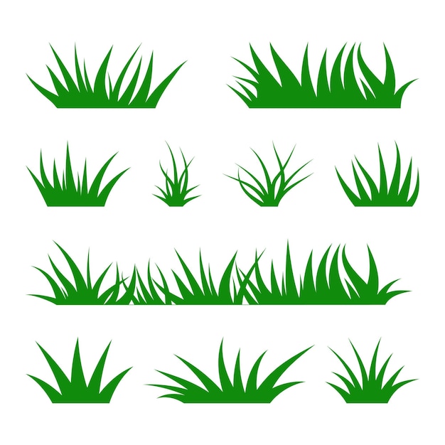 Conjunto de vectores de hierba verde aislados sobre un fondo blanco