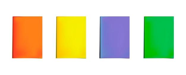 Conjunto de vectores de hojas de papel de colores aislados amarillo naranja azul y verde colores