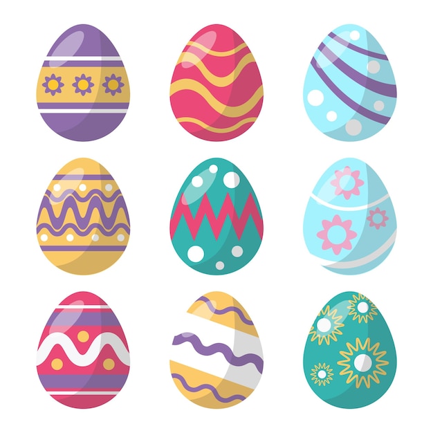 Vector conjunto de vectores de huevos de pascua coloridos