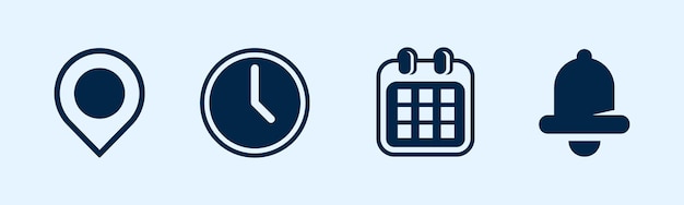 Conjunto de vectores de icono de calendario de hora de ubicación y notificación