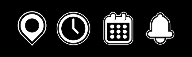 Conjunto de vectores de icono de calendario de hora de ubicación y notificación