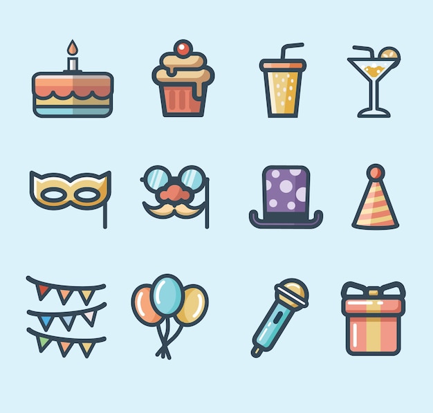 Vector conjunto de vectores de icono de cumpleaños