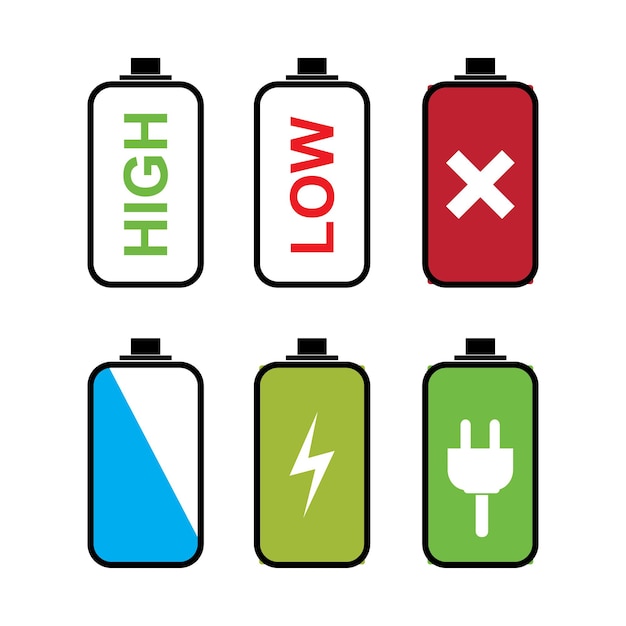 Conjunto de vectores de iconos de batería. Colección de ilustración de batería de símbolo. Iconos de indicador de batería