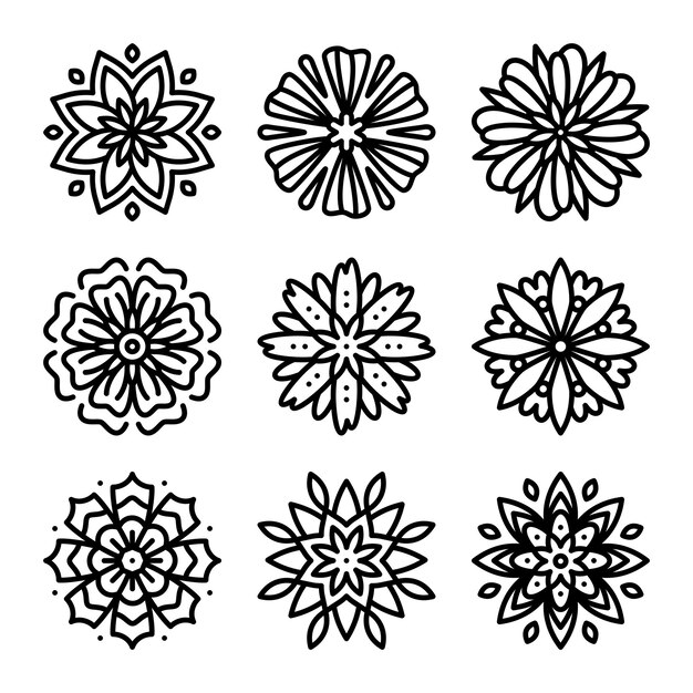 Conjunto de vectores de iconos de contorno de mandala