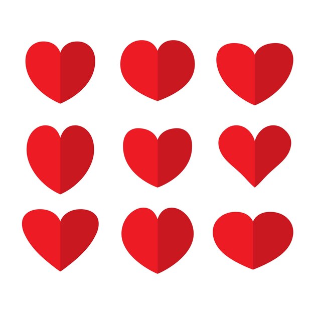 Conjunto de vectores de iconos de corazones rojos