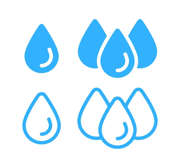 Conjunto de vectores de iconos de gota de agua. Ilustración de símbolo de gota líquida.