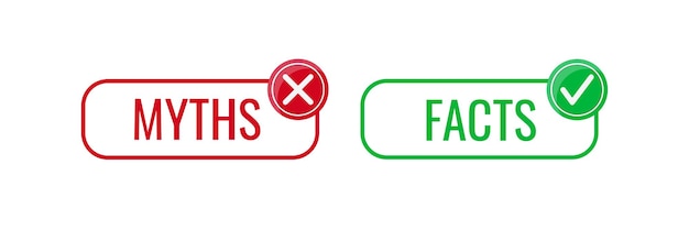 Conjunto de vectores de iconos de hechos y mitos aislados en fondo blanco