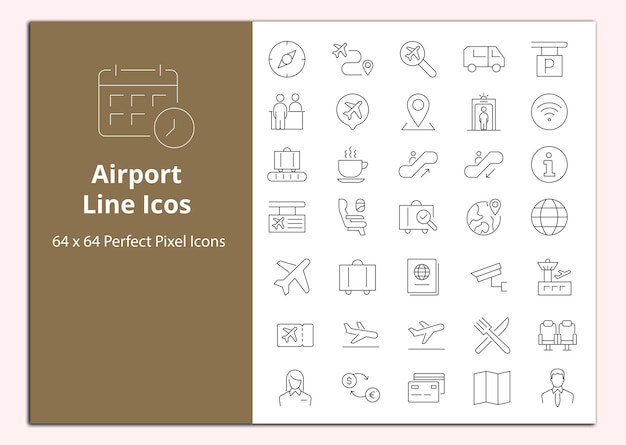 Conjunto de vectores de iconos de línea de aeropuerto