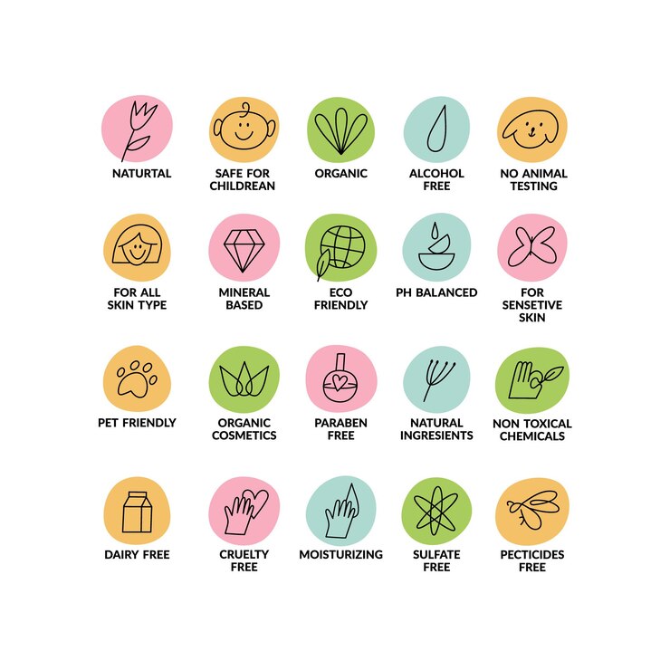 Conjunto de vectores iconos lineales logotipos o etiquetas para productos naturales y orgánicos símbolos de contorno