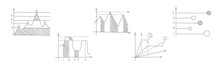 Vector conjunto de vectores de iconos de líneas de gráficos y gráficos