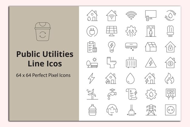 Conjunto de vectores de iconos de líneas de servicios públicos