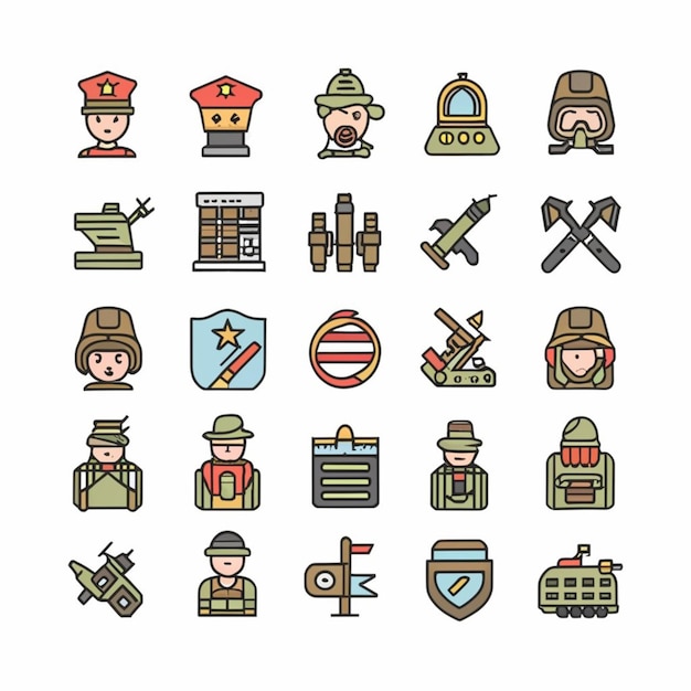 Conjunto de vectores de iconos militares