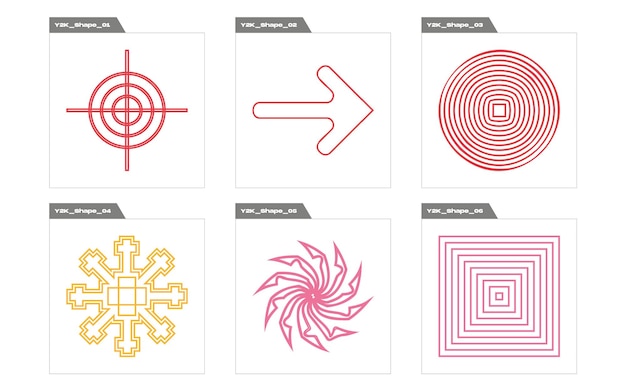 Conjunto de vectores de iconos minimalistas planos de activos gráficos extraordinarios Y2K