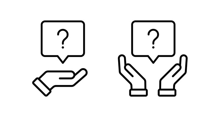 Vector conjunto de vectores de íconos de signo de pregunta pregunta con símbolo de mano