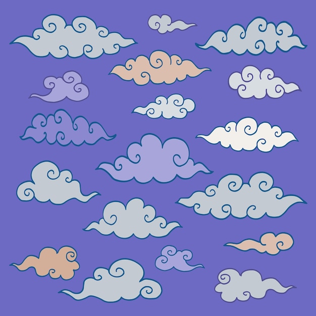 Vector conjunto de vectores de ilustración de dibujos a mano de nubes decorativas