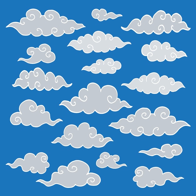 Vector conjunto de vectores de ilustración de dibujos a mano de nubes decorativas