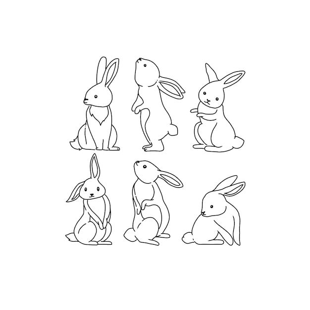 Conjunto de vectores de ilustración de doodle dibujado a mano de conejo