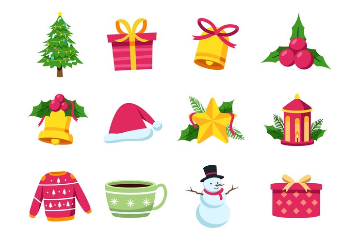 Vector conjunto de vectores de ilustración de elementos navideños