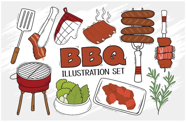 Conjunto de vectores de ilustración de objetos BBQ