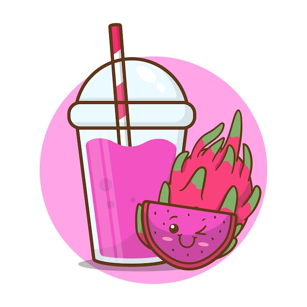 Vector conjunto de vectores de ilustración de zumos de frutas variados en vaso con fruta de dragón