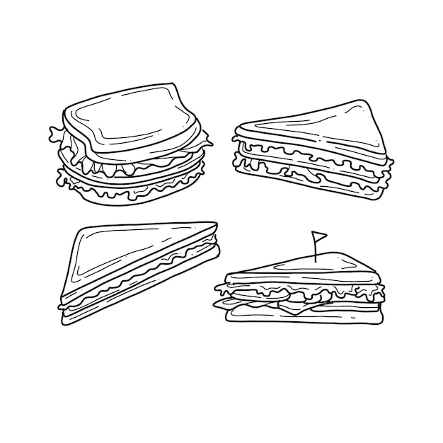 conjunto de vectores de ilustraciones de fideos dibujados a mano de sándwich