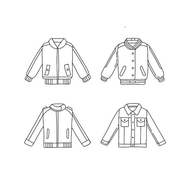 conjunto de vectores de ilustraciones de garabatos dibujados a mano con capucha y chaqueta