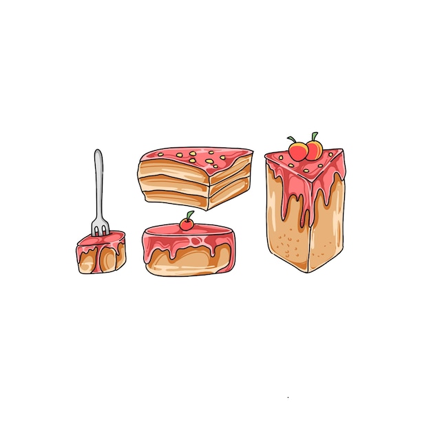 conjunto de vectores de ilustraciones de garabatos dibujados a mano de pastel y postre