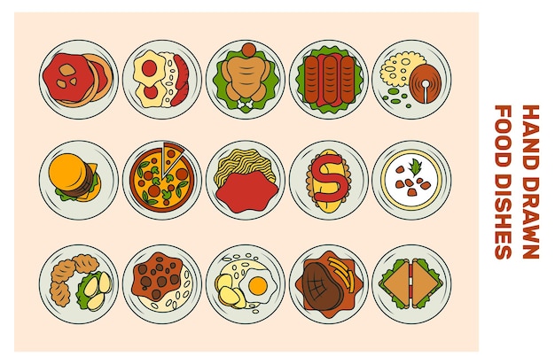 Conjunto de vectores de ilustraciones de platos de alimentos