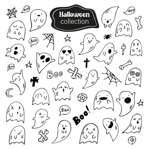 Vector conjunto de vectores de imágenes prediseñadas de halloween divertida ilustración linda para textiles de diseño estacional