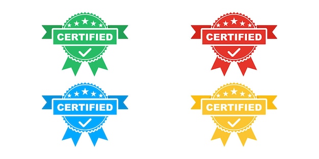 Conjunto de vectores de insignias certificadas. Sello de certificado para el producto.