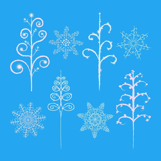 Conjunto de vectores de invierno Elemento de copo de nieve de árbol decorativo