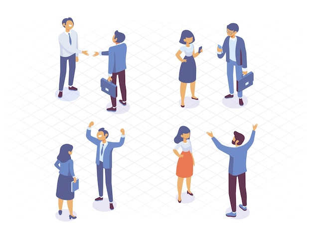 Conjunto de vectores isométricos de personas de negocios aislado sobre fondo blanco