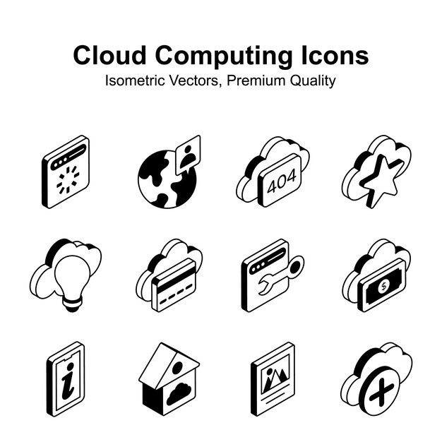 Conjunto de vectores isométricos premium de computación en la nube listo para su uso en sitios web y aplicaciones móviles