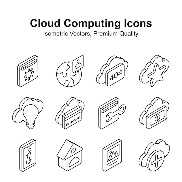 Conjunto de vectores isométricos premium de computación en la nube listo para su uso en sitios web y aplicaciones móviles