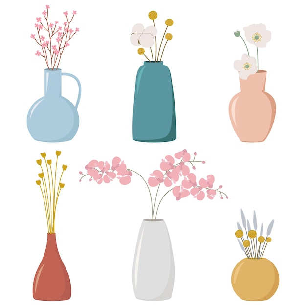 Vector conjunto de vectores de jarrón con flores