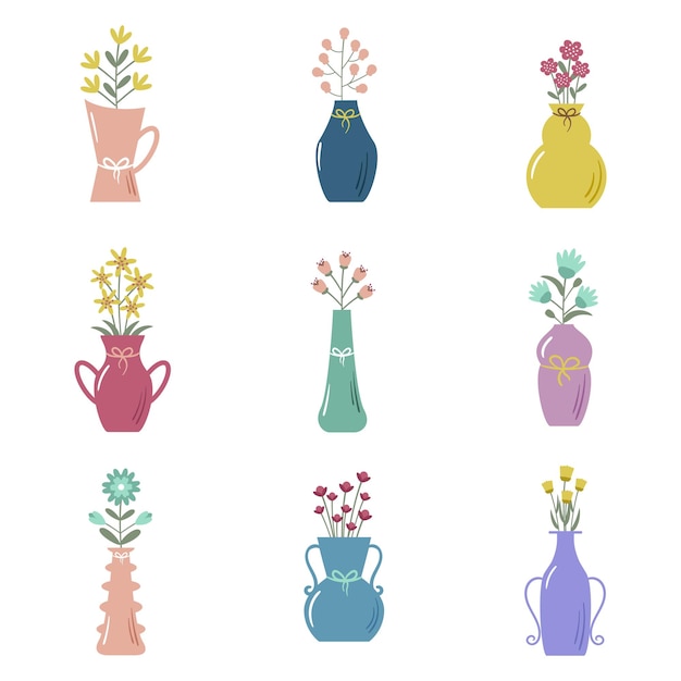 Conjunto de vectores de jarrones de flores