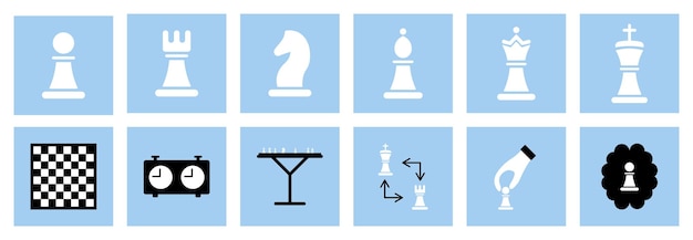 Conjunto de vectores de juego de ajedrez diseño vectorial Estilo blanco y negro Ilustración vectorial