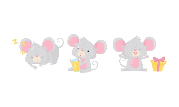 Conjunto de vectores de jugo para dormir y beber de ratón lindo