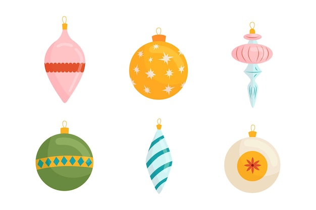 Conjunto de vectores lindos adornos navideños Elementos planos de Navidad para la decoración de vectores de año nuevo