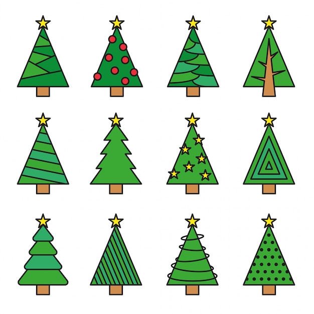 Conjunto de vectores de línea de árbol de navidad