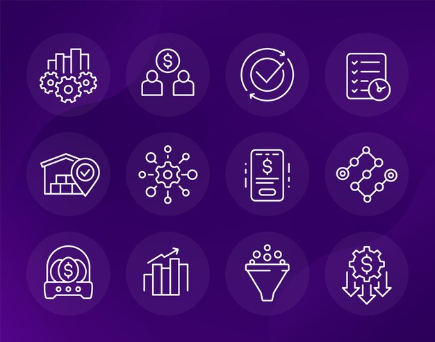 conjunto de vectores de líneas de iconos de gestión de negocios